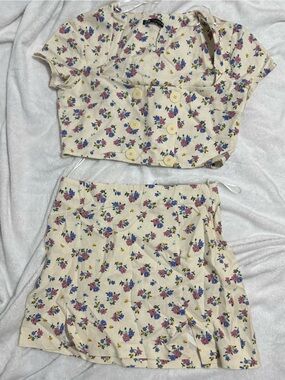 Zara Cream Floral Skort Set with Pink and Blue Flowers